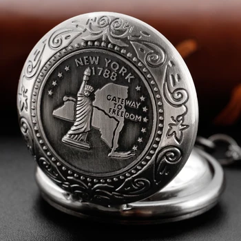 1788 Американская статуя Свободы, кварцевые карманные часы, Стимпанк, Винтажные часы-брелок, Модное ожерелье с подвеской, Рождественский подарок