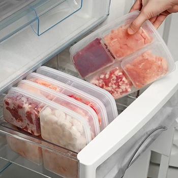 4 Сетки Коробка для хранения продуктов и фруктов Переносное отделение для холодильника С морозильной камерой, Органайзеры для мяса, лука, имбиря, Прозрачные и хрустящие