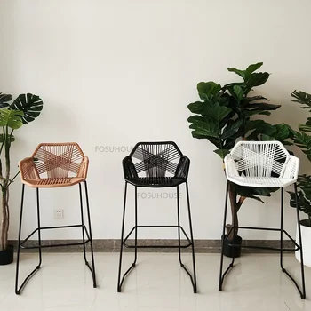 Барные стулья Nordic Iron Art Для барной мебели Барные стулья Дизайн спинки и подлокотников Креативный Досуг Уличный бар Барные стулья из ротанга