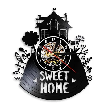 Декор стен детской Комнаты Домашние часы Sweet Home Черная Виниловая пластинка Подвесные настенные часы с современным дизайном подсветки Настенные часы с художественным оформлением