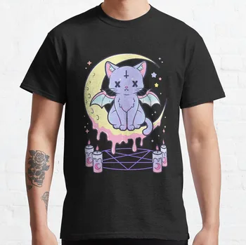 Кавайная пастельная готическая милая жуткая футболка с оккультным котом, мужская хлопковая футболка, мужские графические футболки, футболки оверсайз для мужчин