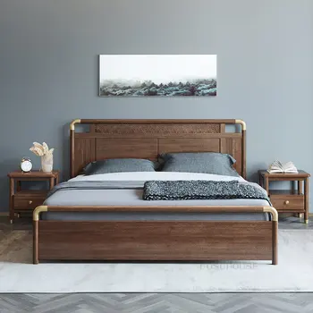 Каркасы кроватей из массива дерева в китайском стиле, мебель для спальни, современная минималистичная квартира, кровать в главной спальне, каркас двуспальной кровати 1,8 м