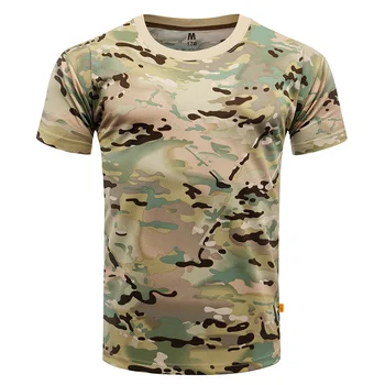 Мужская спортивная футболка, тактические летние военные камуфляжные футболки, быстросохнущие топы с коротким рукавом и круглым вырезом, походная охотничья боевая футболка