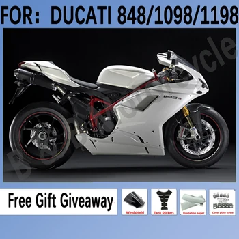 Полный комплект обтекателей для мотоцикла, подходит для DUCATI 848 1098 1198 2007 2008 2009 2010 2011 2012 Комплект обтекателей для кузова, белый