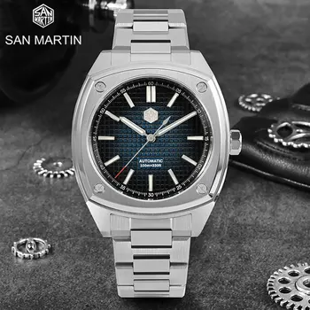 Роскошные винтажные мужские автоматические механические наручные часы San Martin С сапфировым стеклом, водонепроницаемые, 10 бар, Люминесцентные мужские часы Diver BGW9
