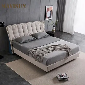 Современная простая двуспальная кровать в европейском американском стиле 180 см, Классическая свадебная кровать с мягкой обивкой, Домашняя спальня, Гостиничная мебель