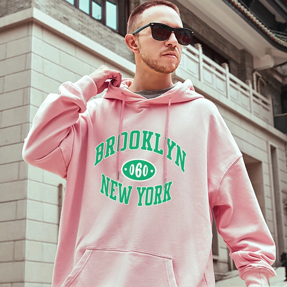 Бруклин 060, Нью-Йорк, США, Уличные толстовки, Мужские свободные толстовки в стиле хип-хоп, хлопковая одежда из плотного флиса, Весенний пуловер с капюшоном1