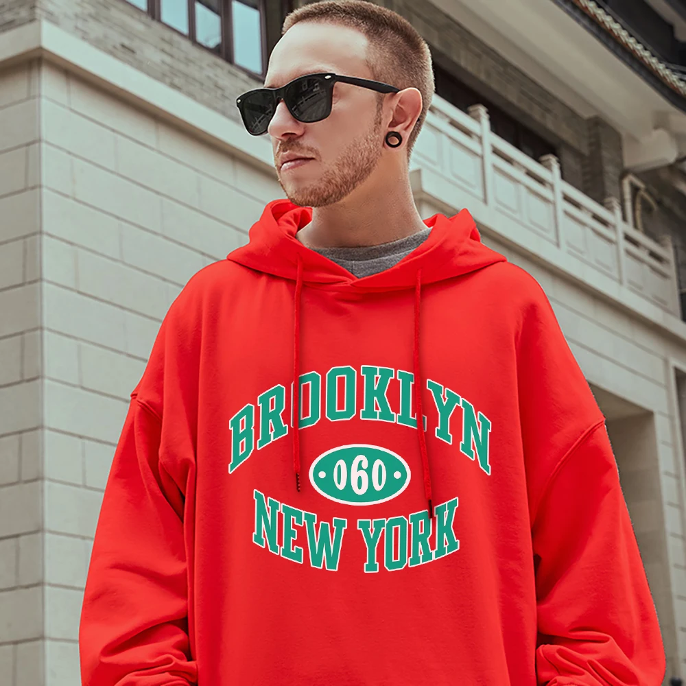 Бруклин 060, Нью-Йорк, США, Уличные толстовки, Мужские свободные толстовки в стиле хип-хоп, хлопковая одежда из плотного флиса, Весенний пуловер с капюшоном2