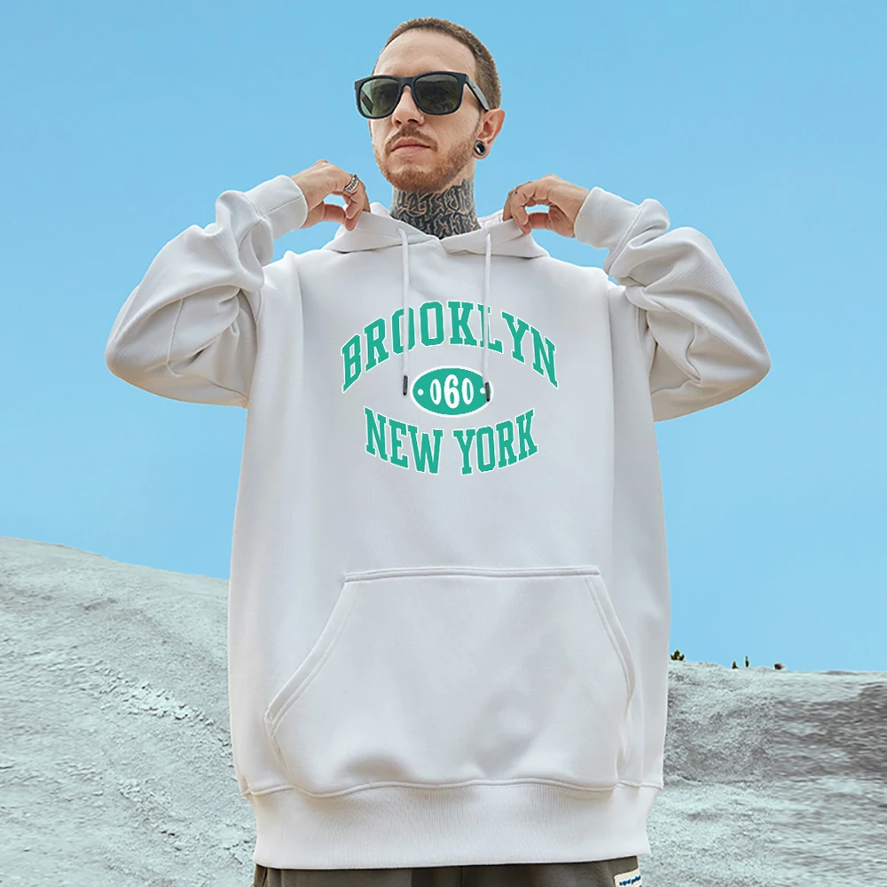Бруклин 060, Нью-Йорк, США, Уличные толстовки, Мужские свободные толстовки в стиле хип-хоп, хлопковая одежда из плотного флиса, Весенний пуловер с капюшоном3